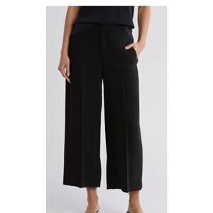 Vince 6 Pants Black Crop Wide Leg Crepe High Rise Tie Side Slacks Trousers